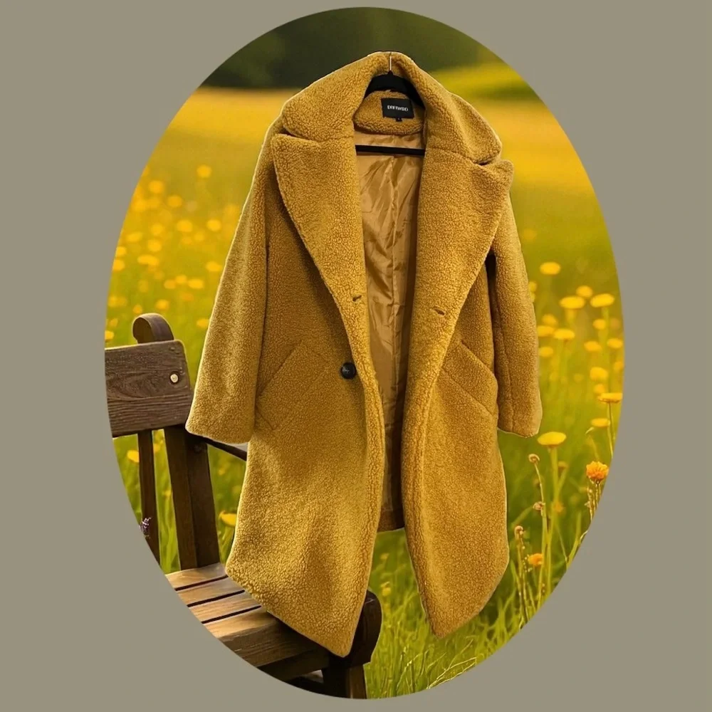 DRIFTWOOD Sherpa Coat. Size: Large 
Dark Mustard Yellow - Picture 2 of 11